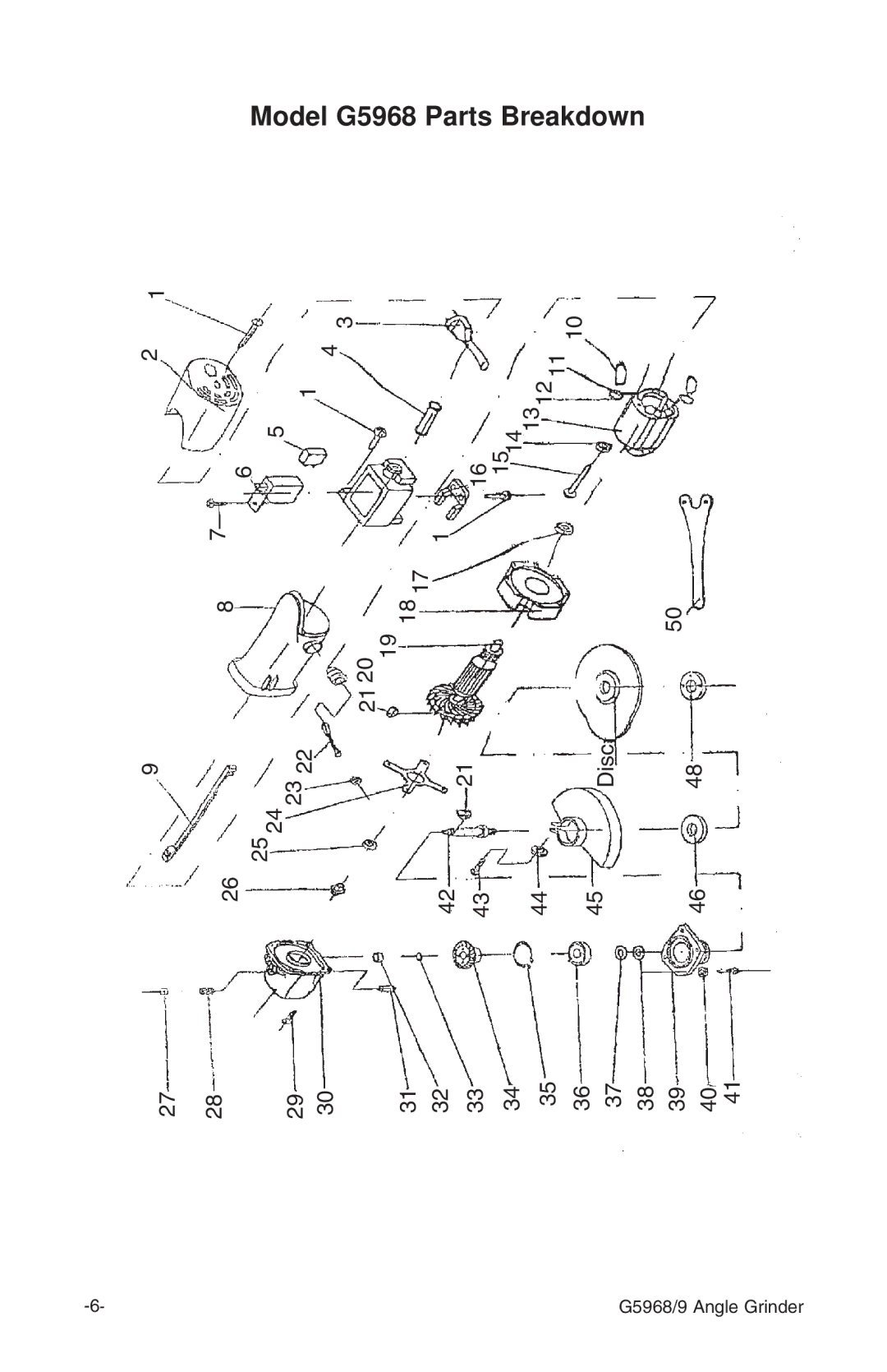 Grizzly G5968/9 instruction manual Model G5968 Parts Breakdown 