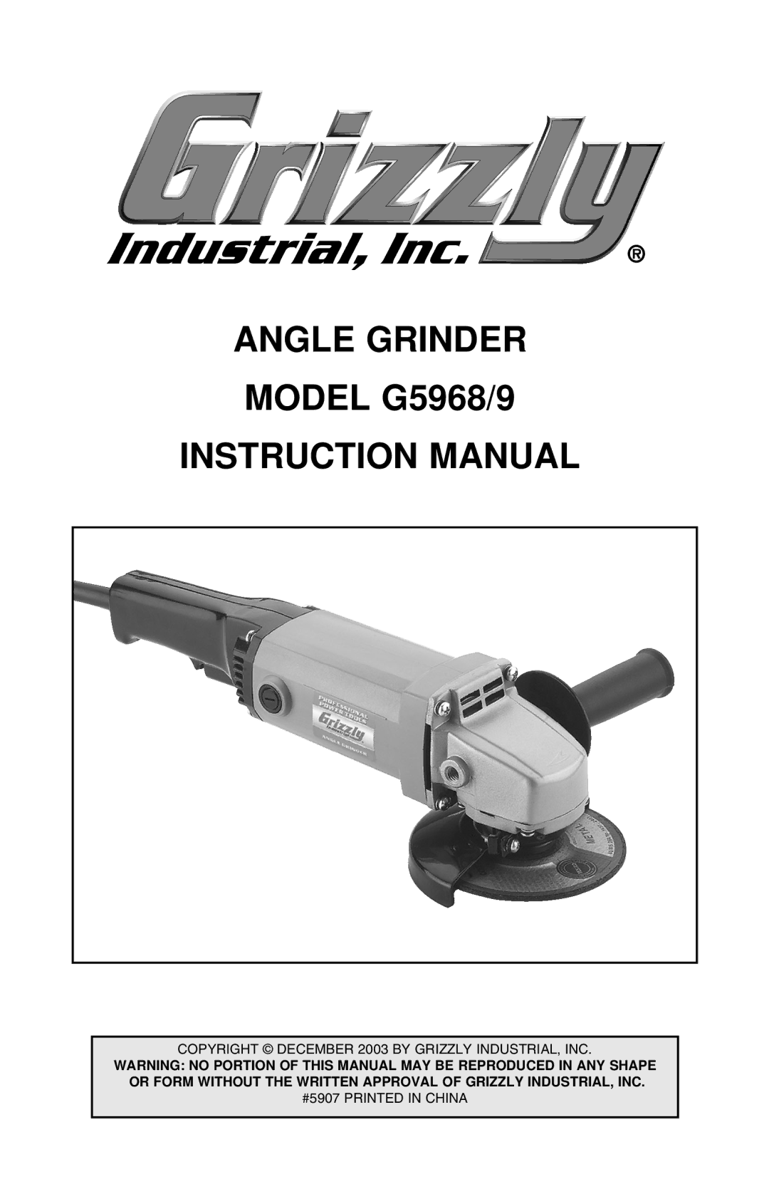 Grizzly G5968, G5969 instruction manual Angle Grinder 