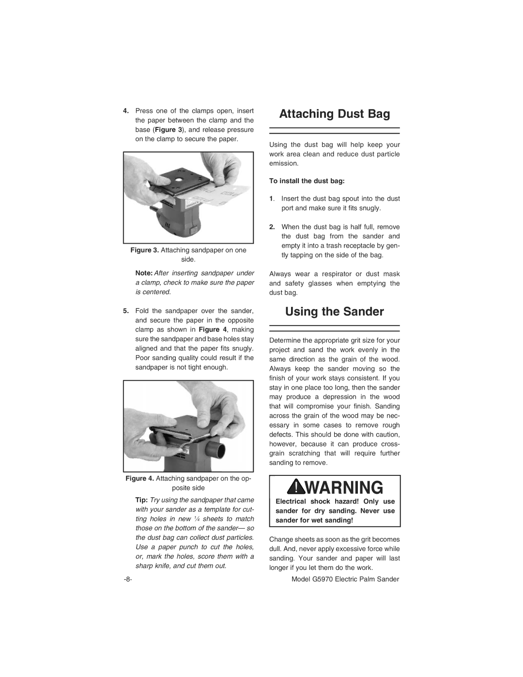 Grizzly G5970 manual Ttaching $UST AG, 5SING the 3ANDER, 4O Installtthehdust BAG 