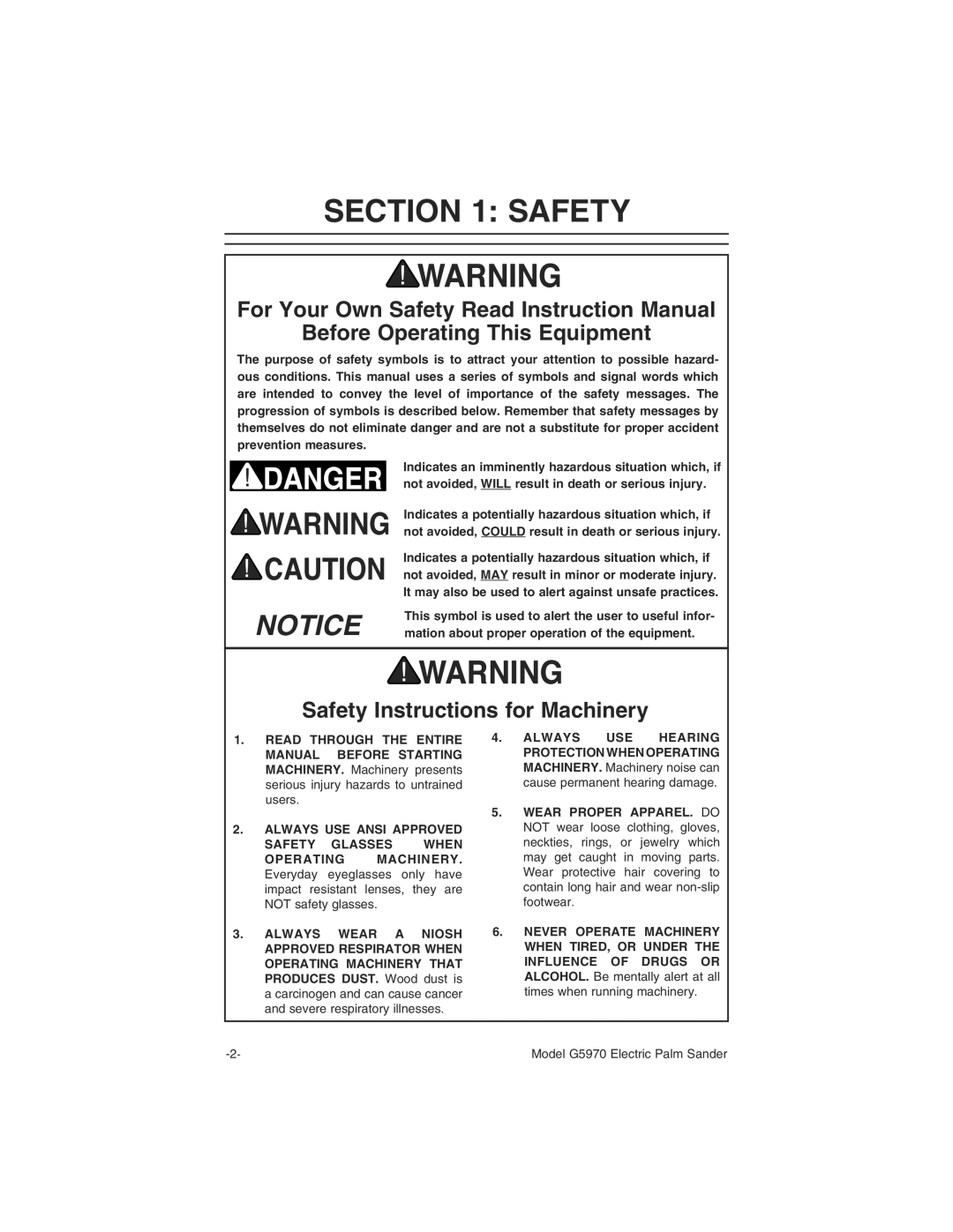 Grizzly G5970 manual #4/. 3!&%49, 3AFETYYNSTRUCTIONS for -ACHINERY 