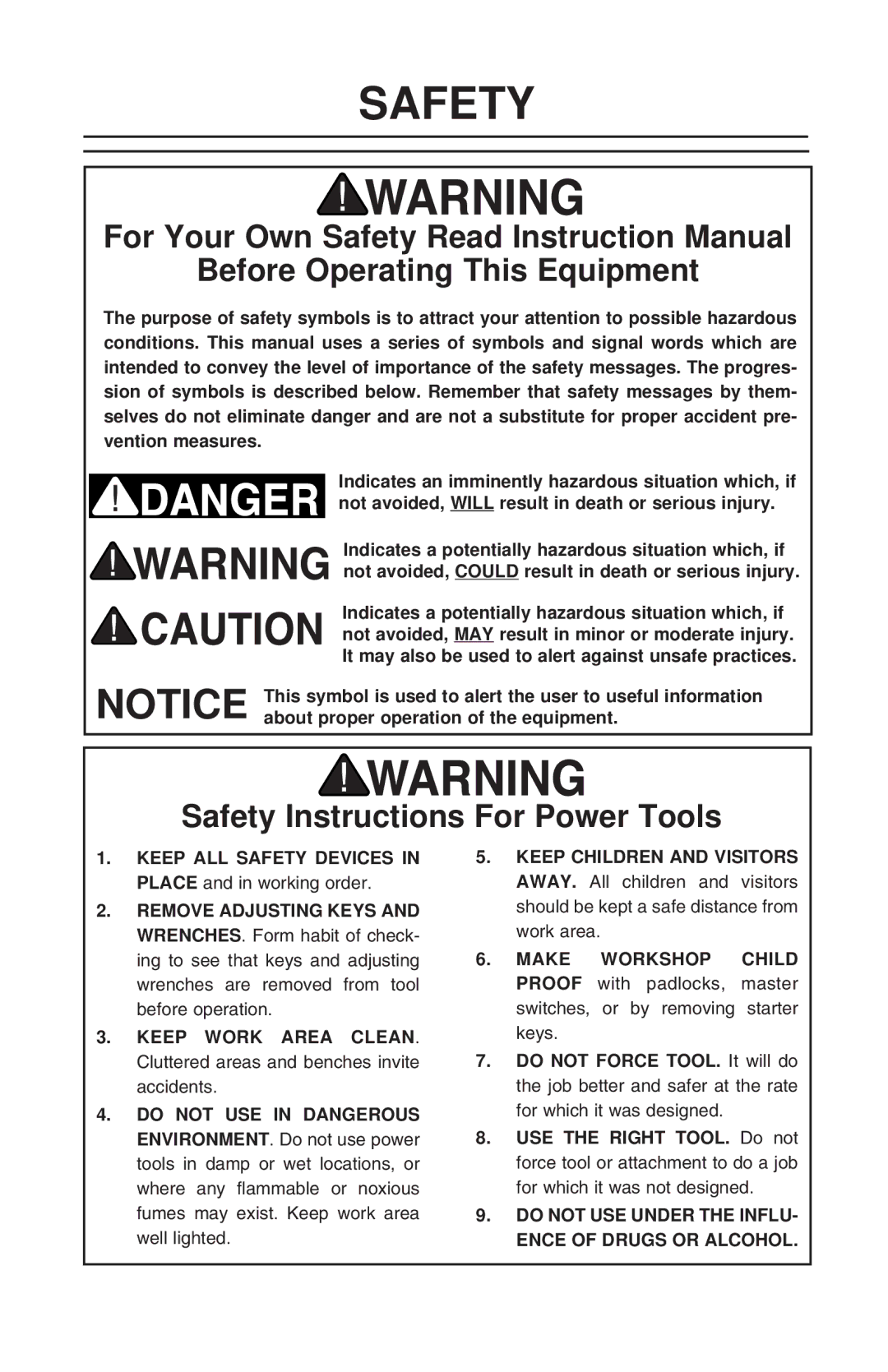 Grizzly G6042/3 instruction manual Safety, Before Operating This Equipment 