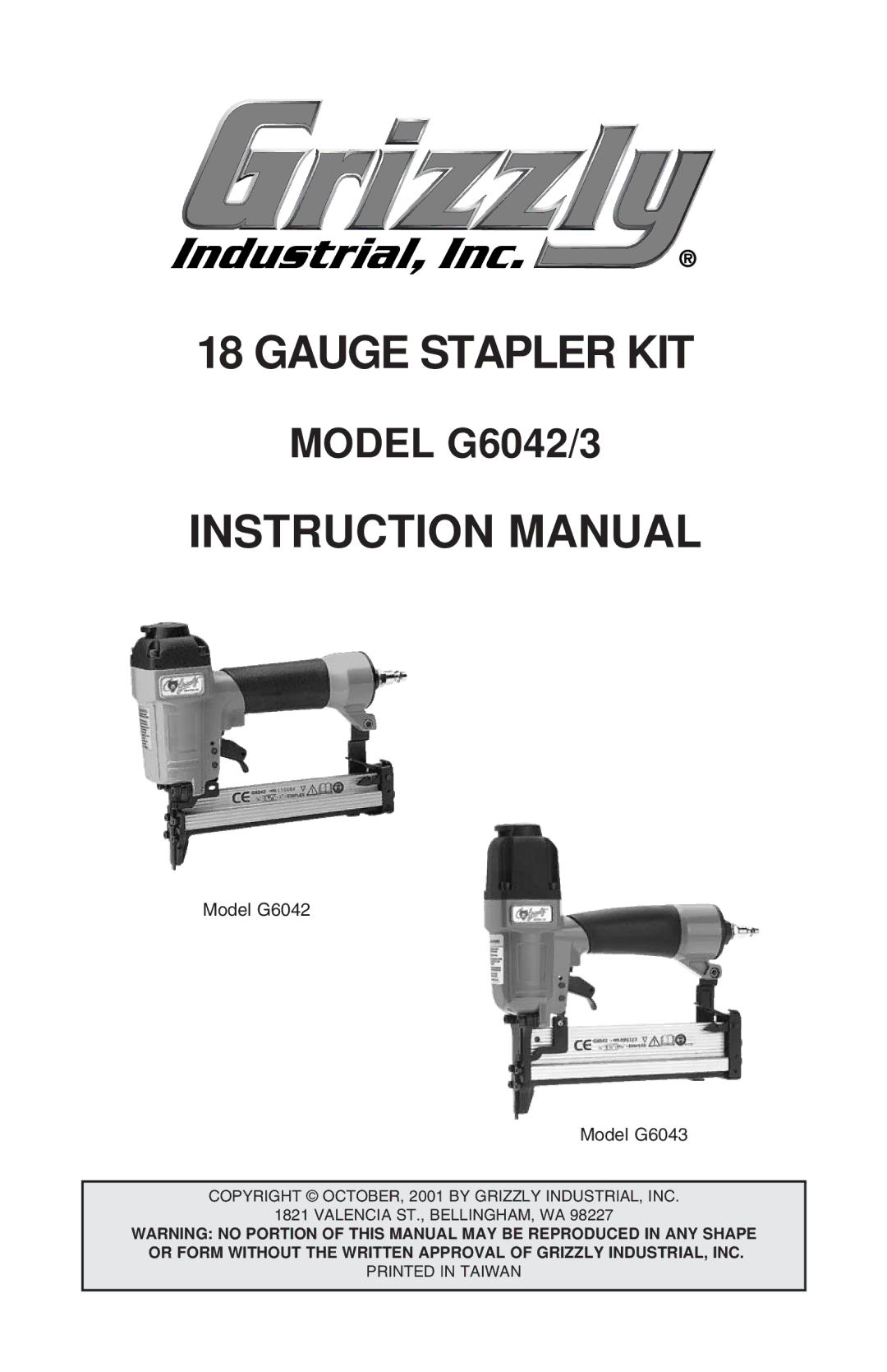 Grizzly G6043 instruction manual Gauge Stapler KIT, Model G6042/3 