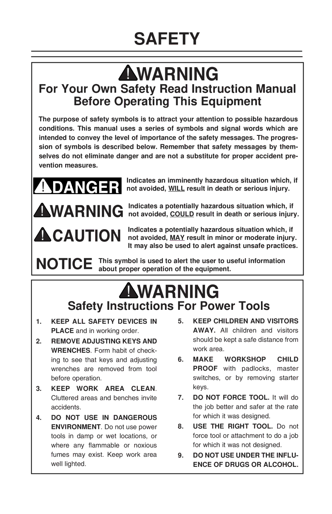 Grizzly G6043, G6042 instruction manual Safety, Before Operating This Equipment 