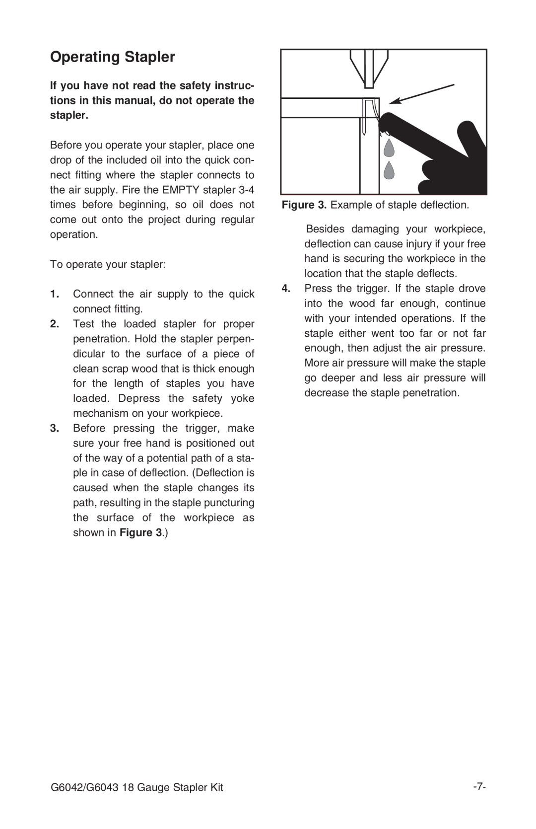 Grizzly G6043, G6042 instruction manual Operating Stapler, Example of staple deflection 