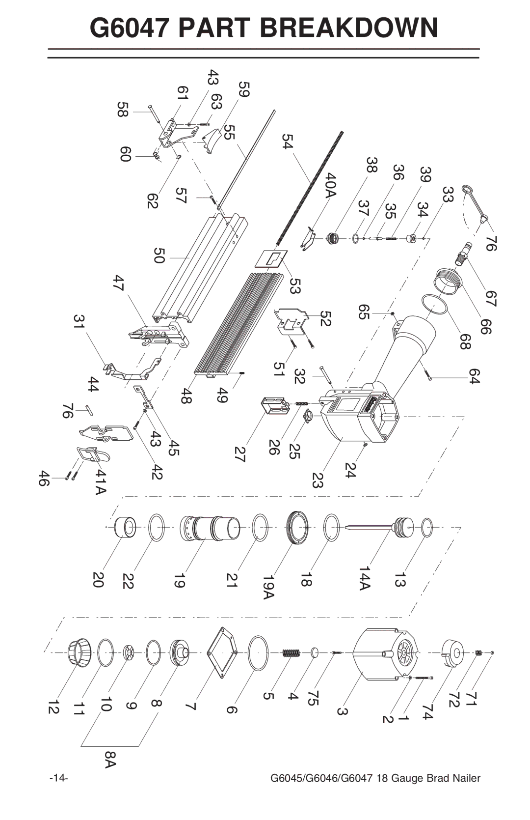 Grizzly G6045 instruction manual Breakdown, G6047PART 