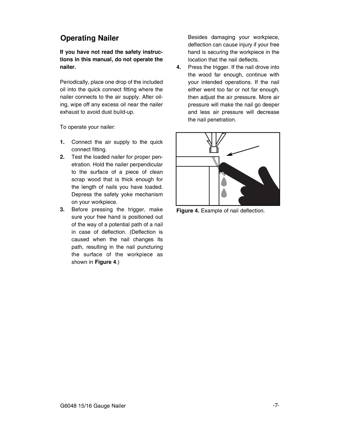 Grizzly G6048 instruction manual Operating Nailer 