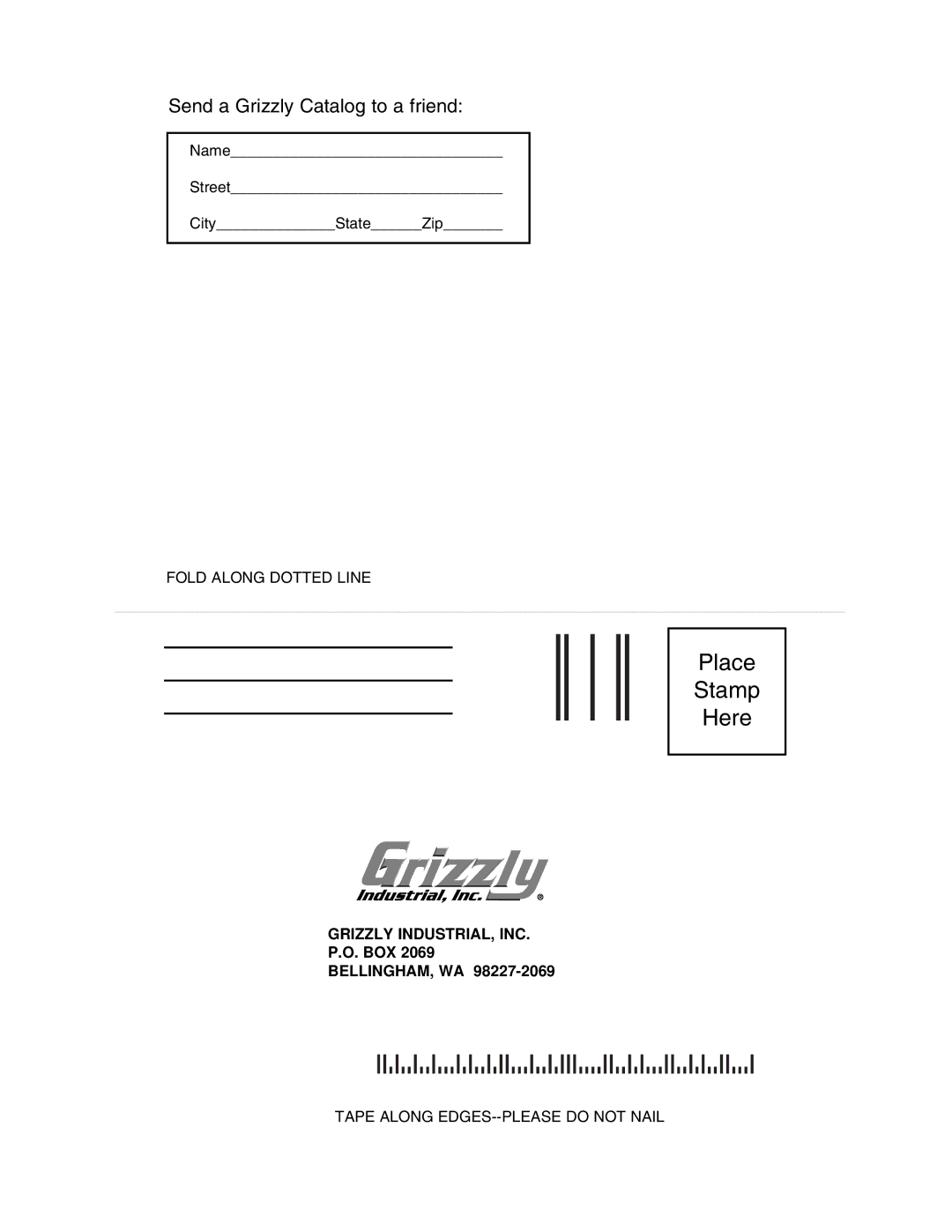 Grizzly G6050 instruction manual Place Stamp Here 