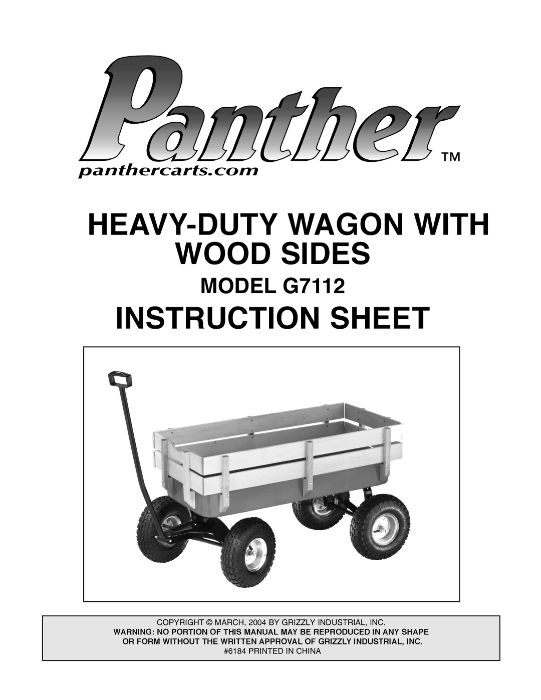 Grizzly G7112 instruction sheet HEAVY-DUTY Wagon with Wood Sides 