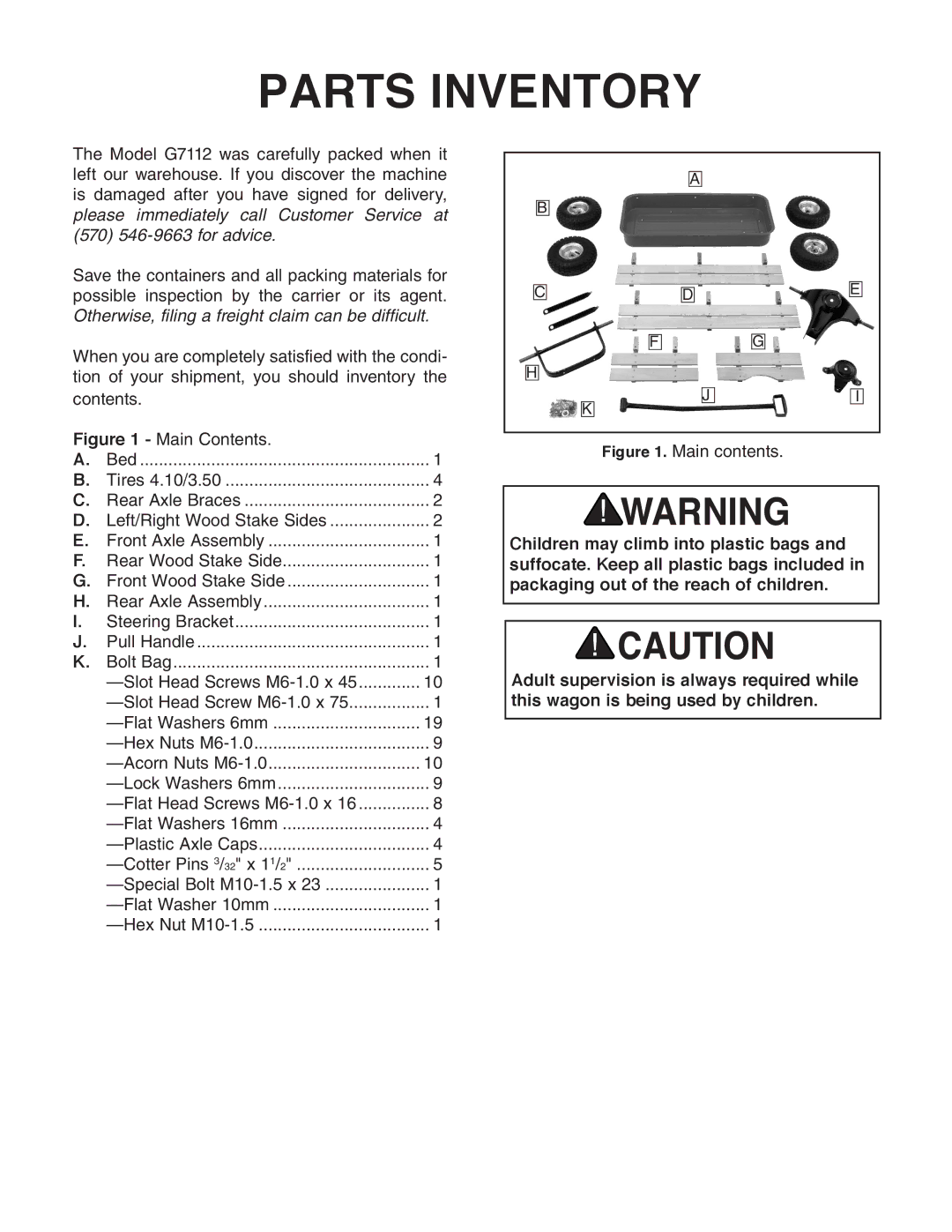 Grizzly G7112 instruction sheet Parts Inventory 