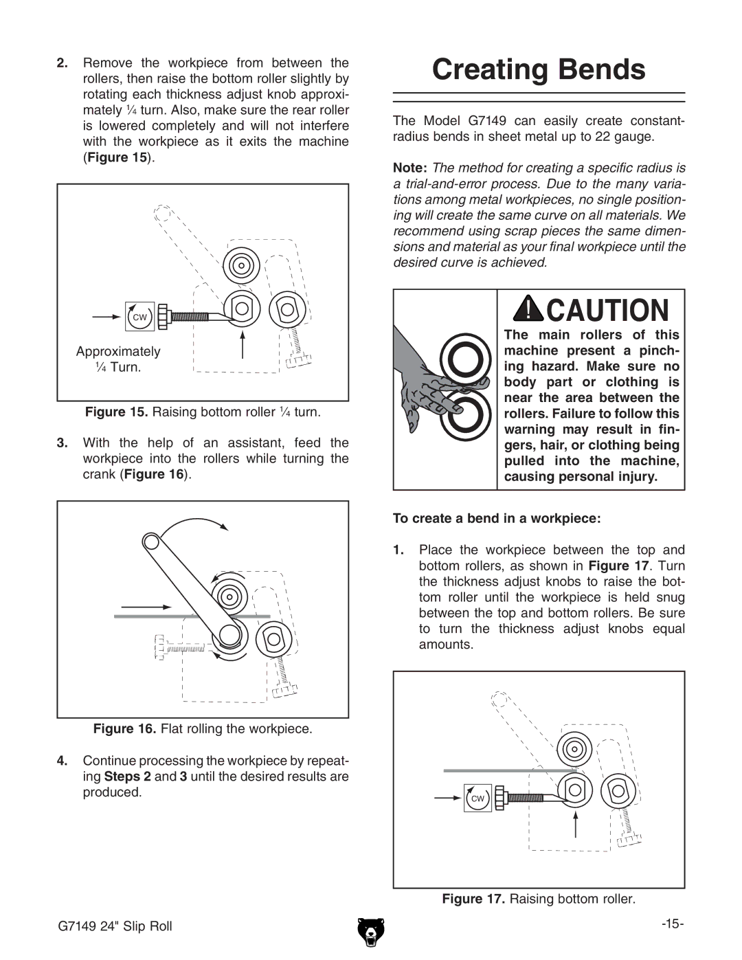 Grizzly G7149 owner manual Creating Bends, aVigdaac\iZldg`eZXZ# 