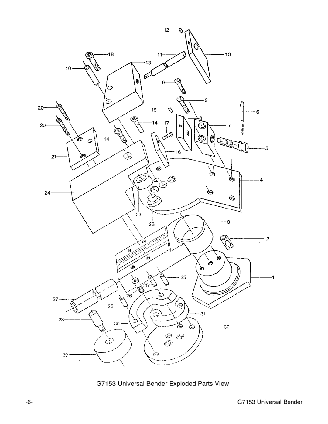 Grizzly manual G7153 Universal Bender Exploded Parts View 