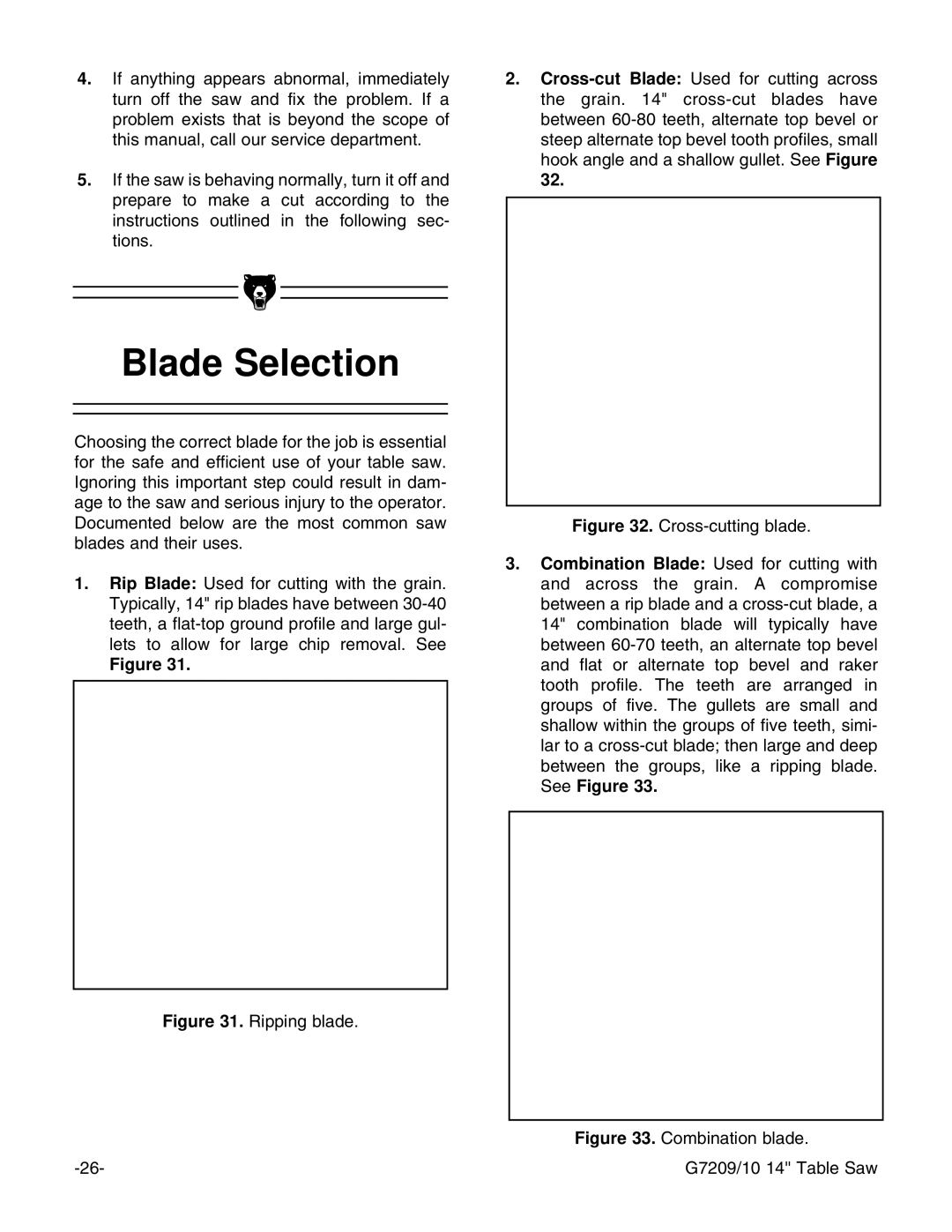 Grizzly G7209 instruction manual Blade Selection, Ripping blade 