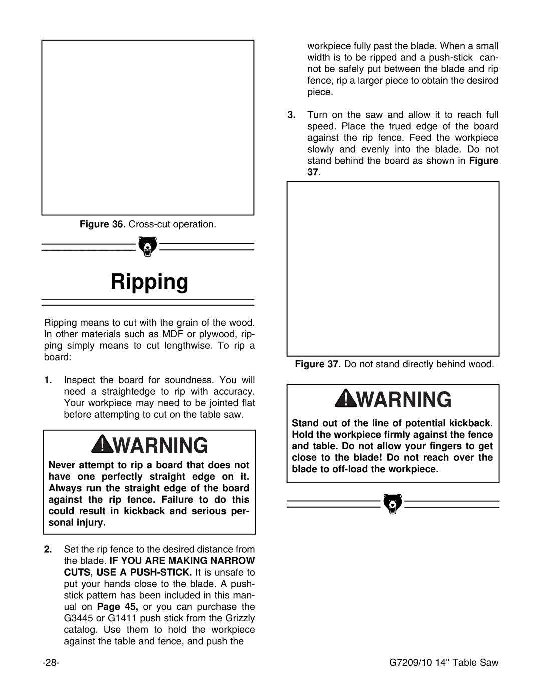 Grizzly G7209 instruction manual Ripping, Cross-cut operation 