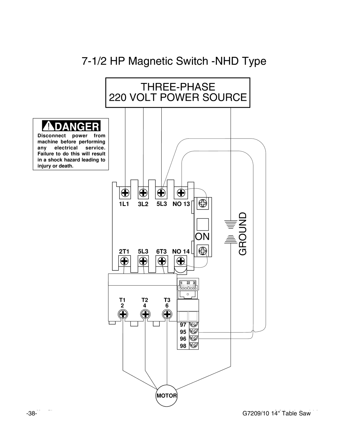 Grizzly G7209 instruction manual HP Magnetic Switch -NHD Type 