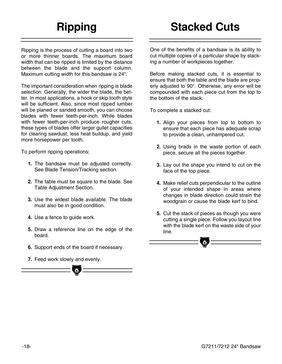 Grizzly G7212, G7211 instruction manual Ripping Stacked Cuts 