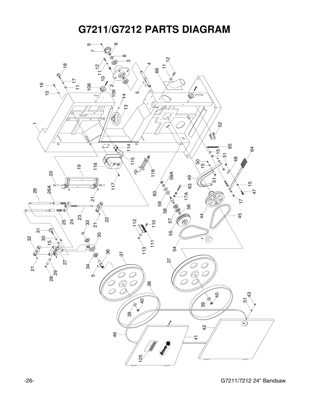 Grizzly instruction manual G7211/G7212 Parts Diagram 