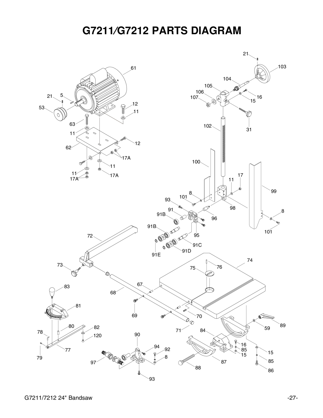 Grizzly instruction manual G7211⁄G7212 PARTS DIAGRAM, G7211/7212 24 Bandsaw 