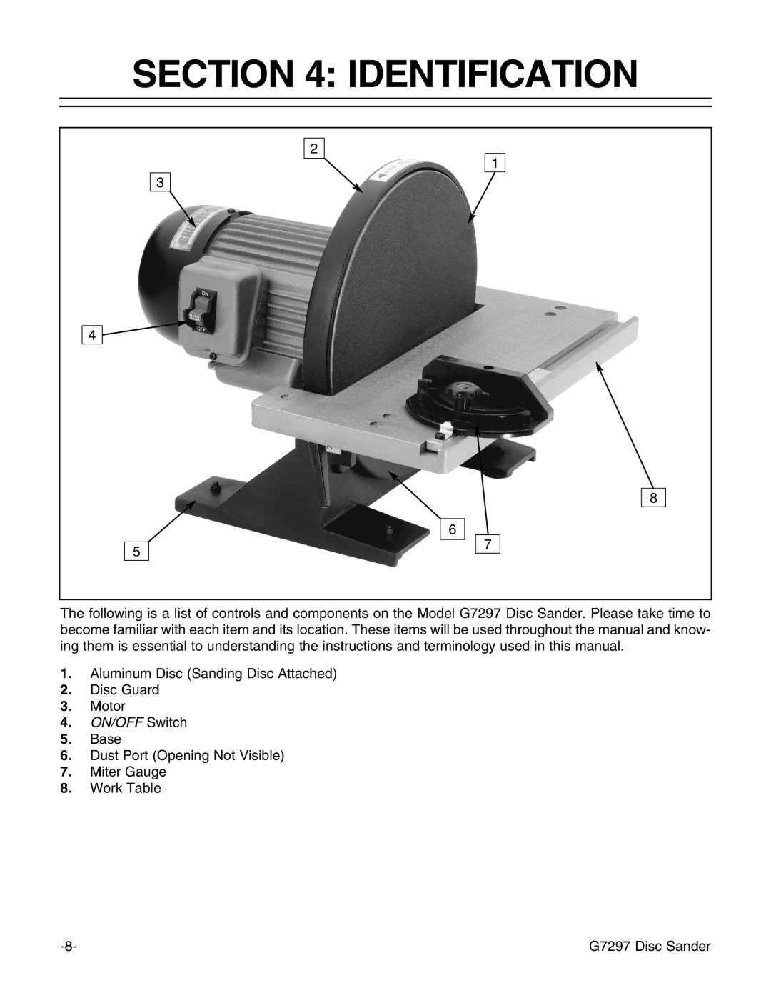 Grizzly G7297 instruction manual Identification 