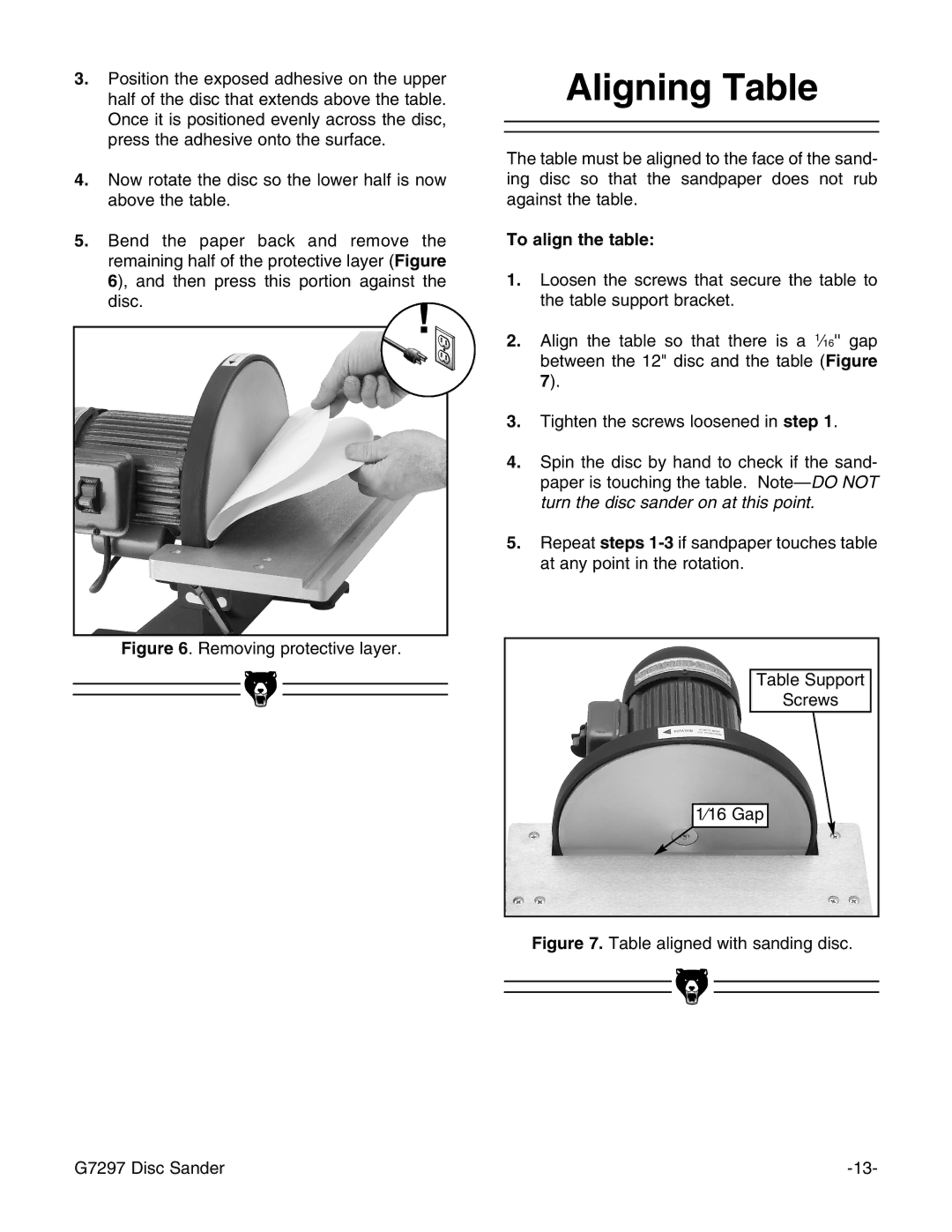 Grizzly G7297 instruction manual Aligning Table, To align the table 