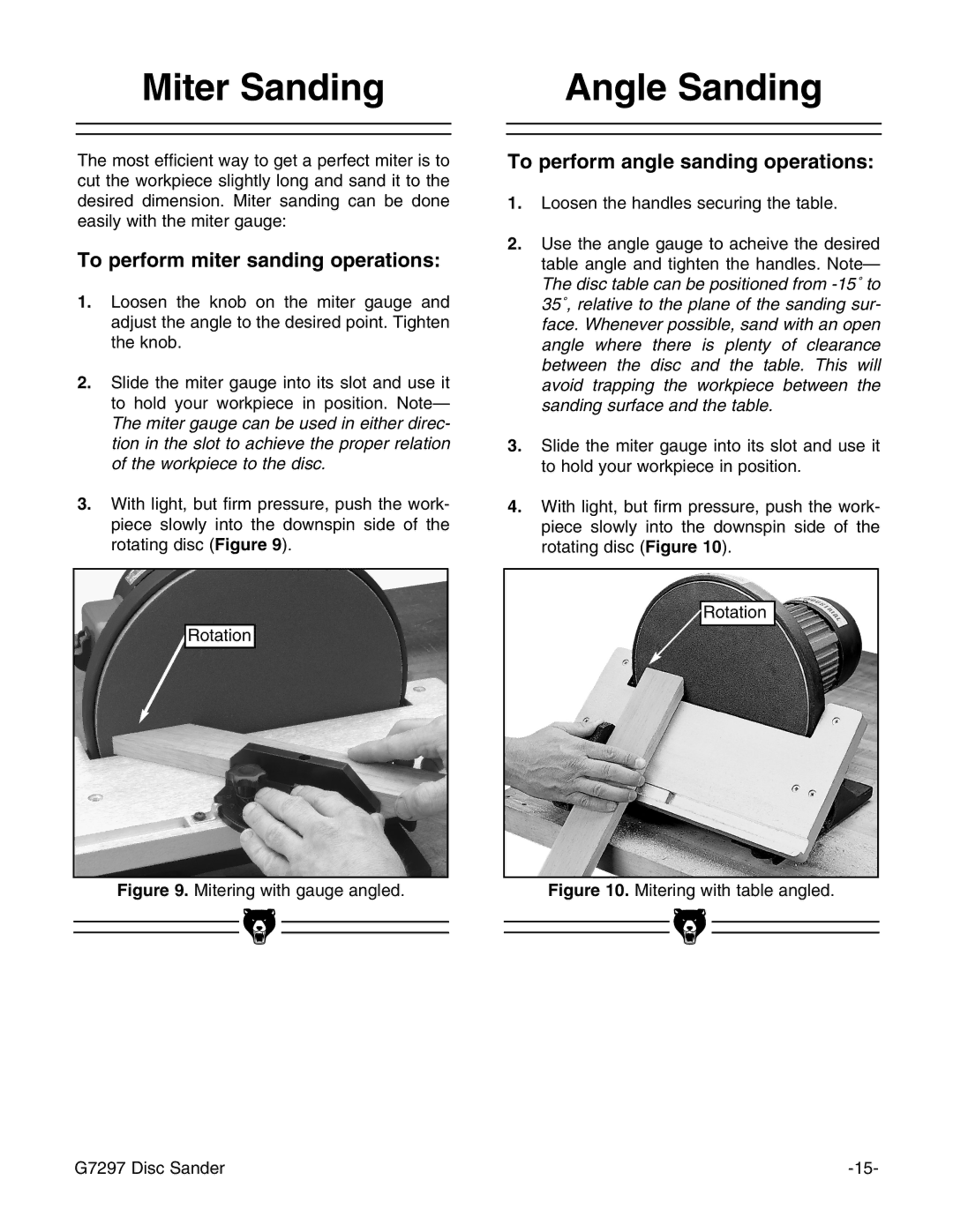 Grizzly G7297 instruction manual Miter Sanding, Angle Sanding 