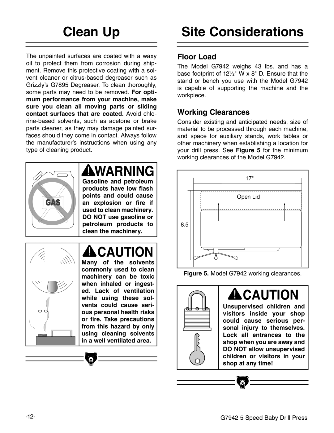 Grizzly G7942 manual #LEAN 5P, 3ITE #ONSIDERATIONS 