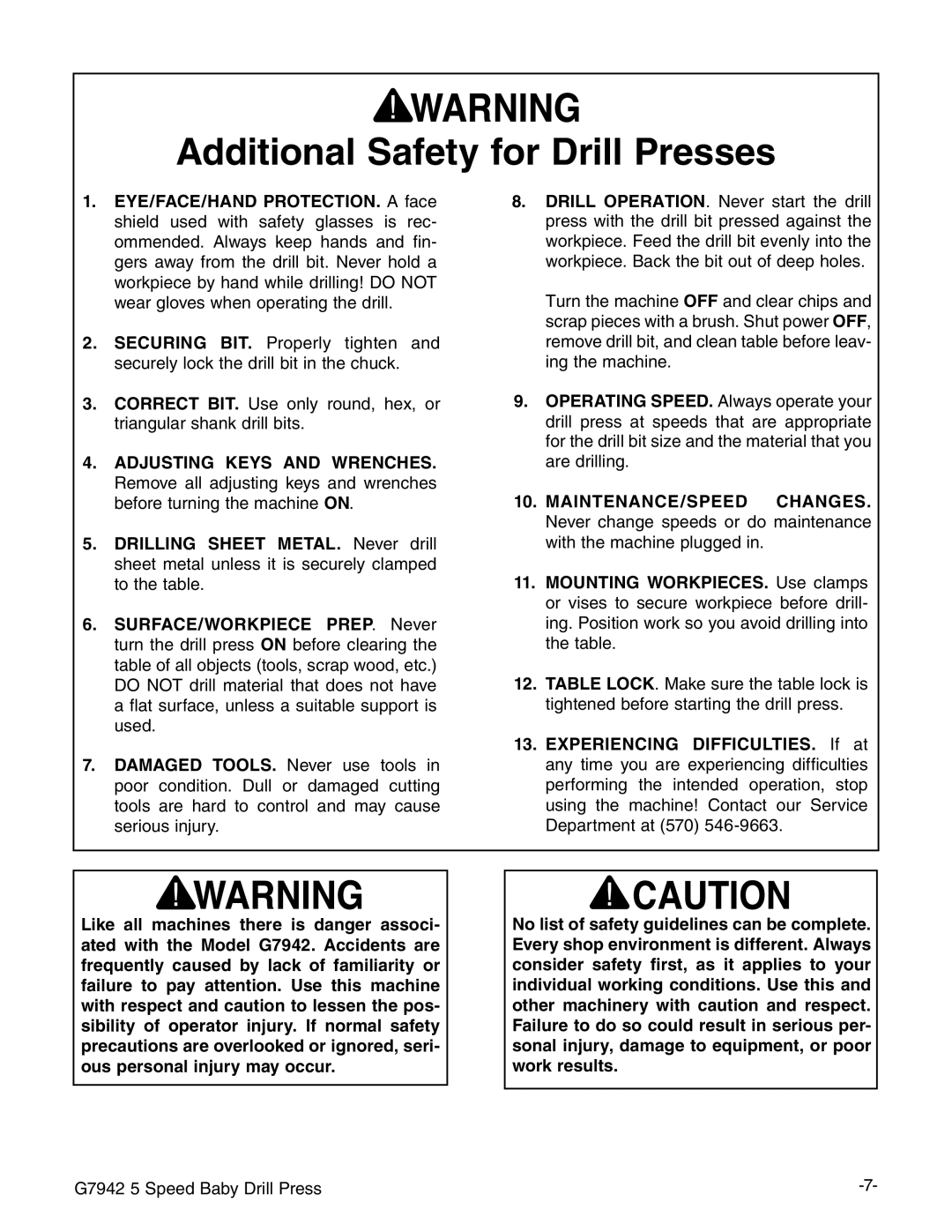 Grizzly G7942 manual Dditional 3AFETY for $RILL 0RESSES 