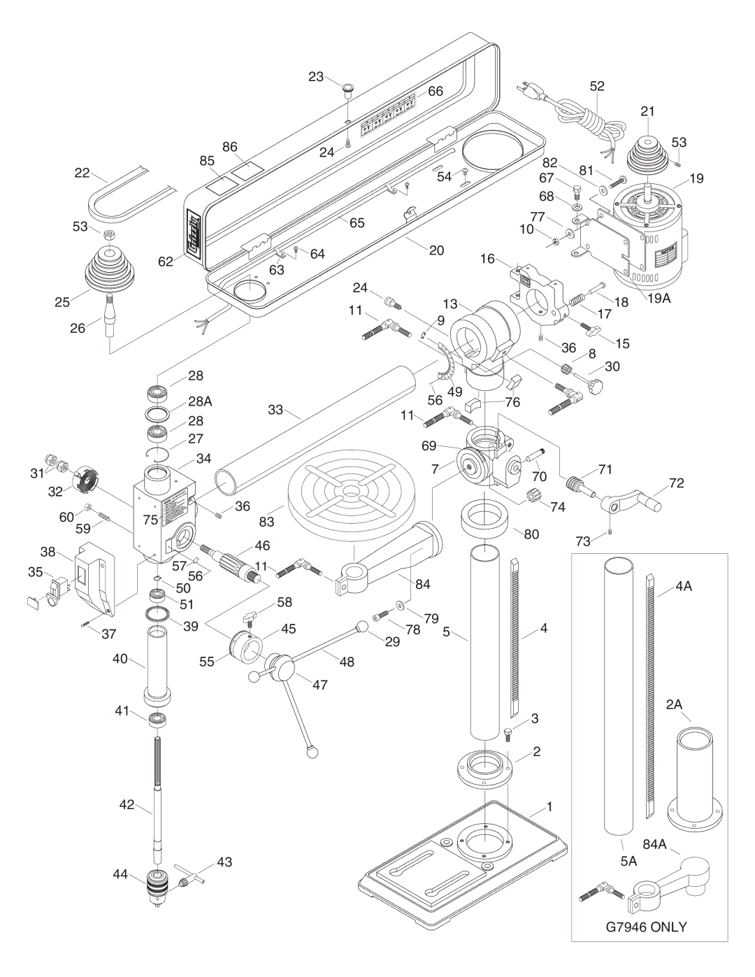 Grizzly G7945 instruction manual 28A 19A 84A G7946 only 