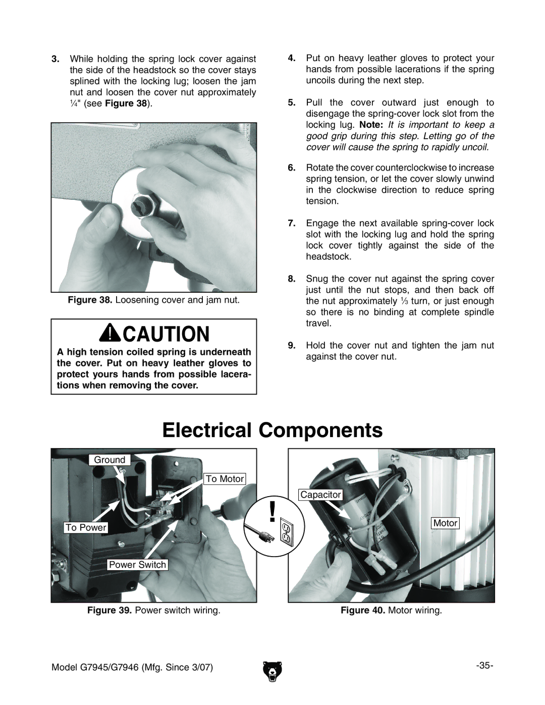 Grizzly G7945/46 owner manual Electrical Components, GdjcY, IdEdlZg, EdlZgHliX, 8VeVXidg Bdidg 