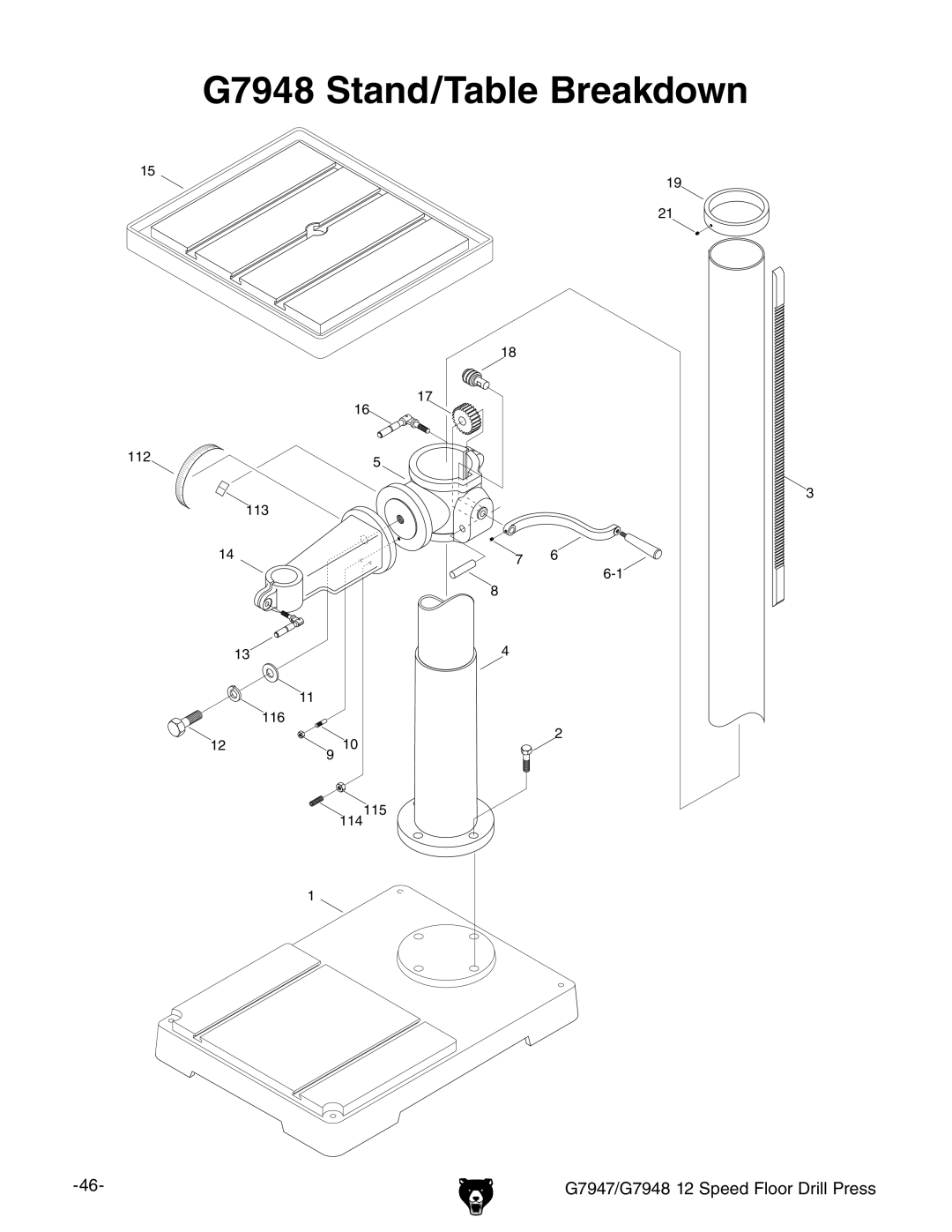 Grizzly G7947 instruction manual G7948 Stand/Table Breakdown 