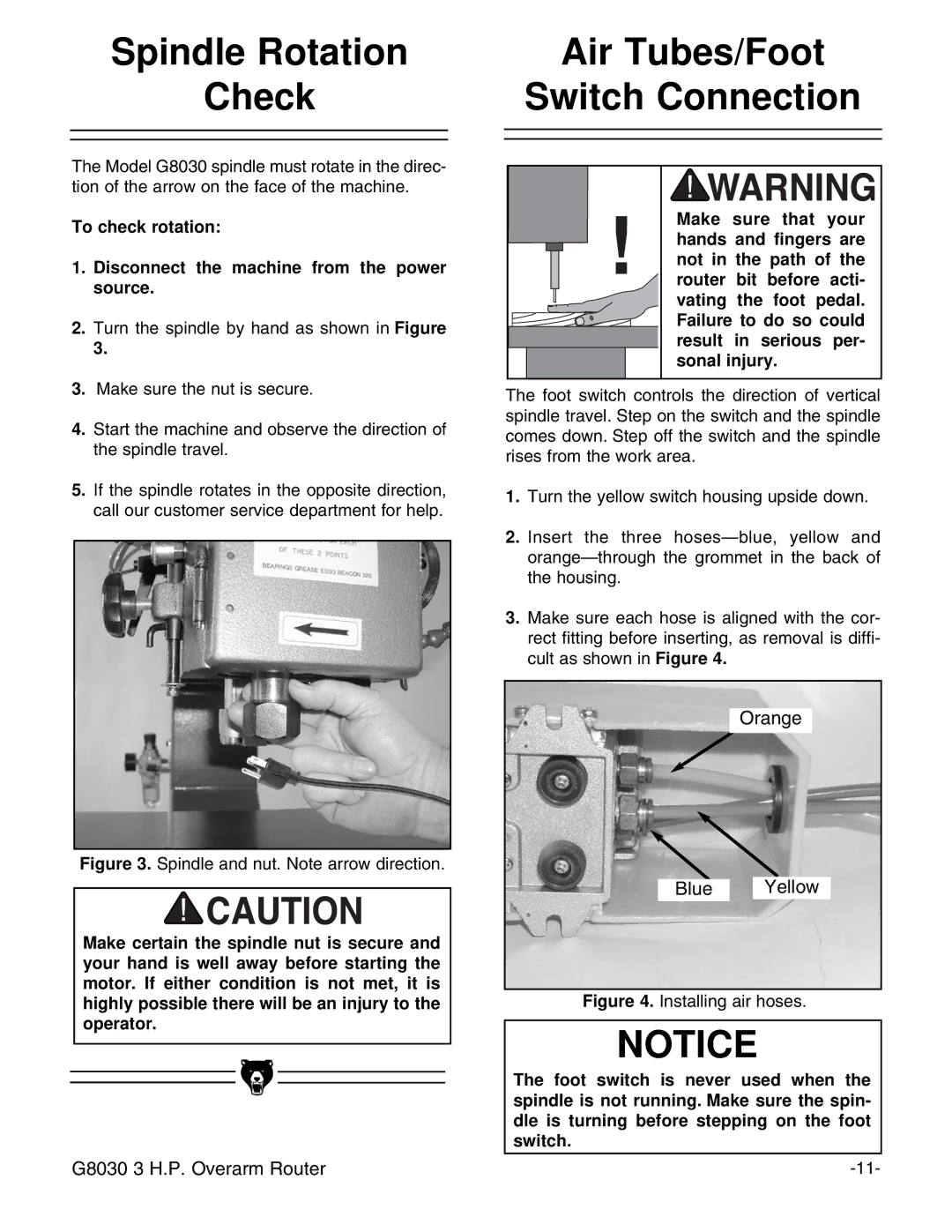 Grizzly G8030 instruction manual Spindle Rotation, Check Switch Connection 