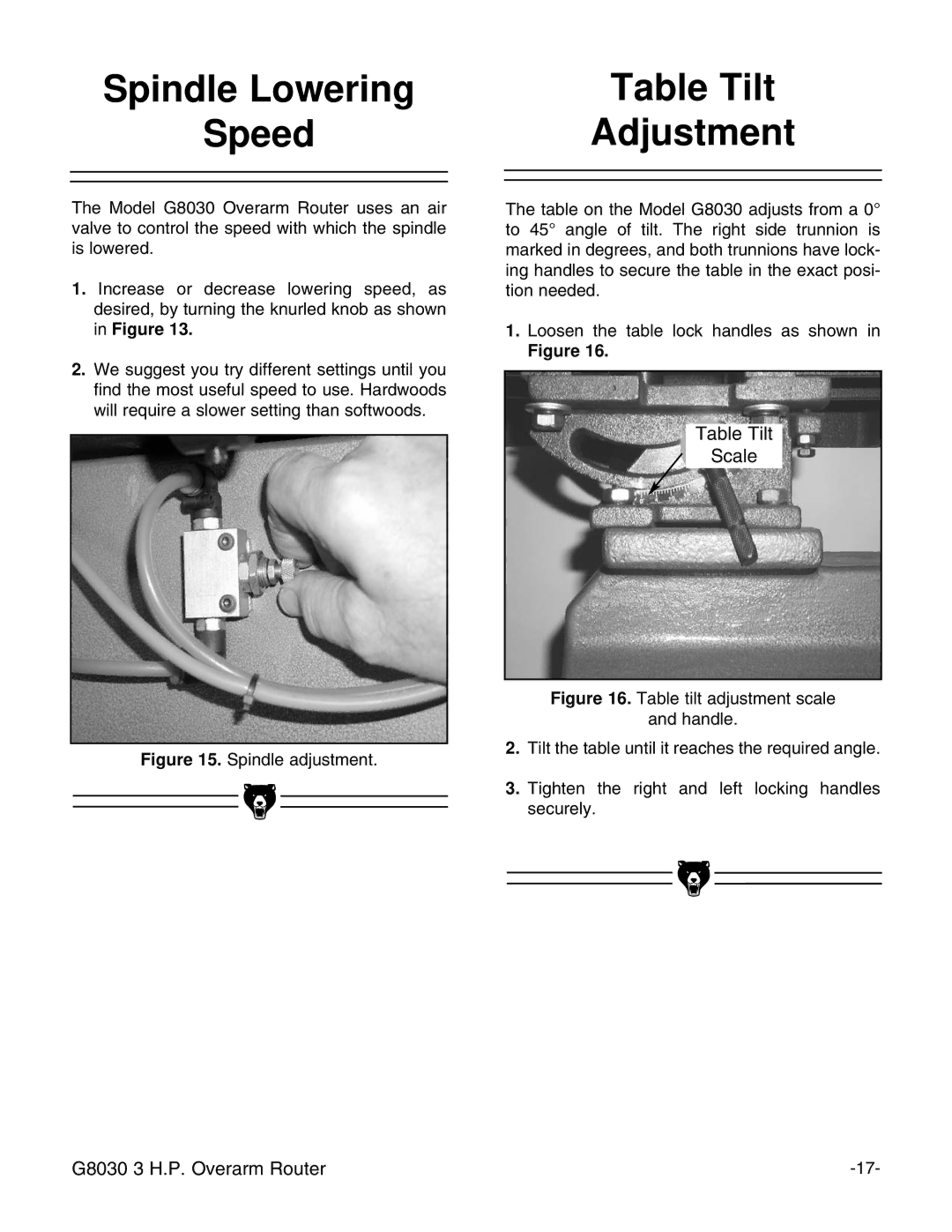 Grizzly G8030 instruction manual Spindle Lowering, Speed Adjustment 