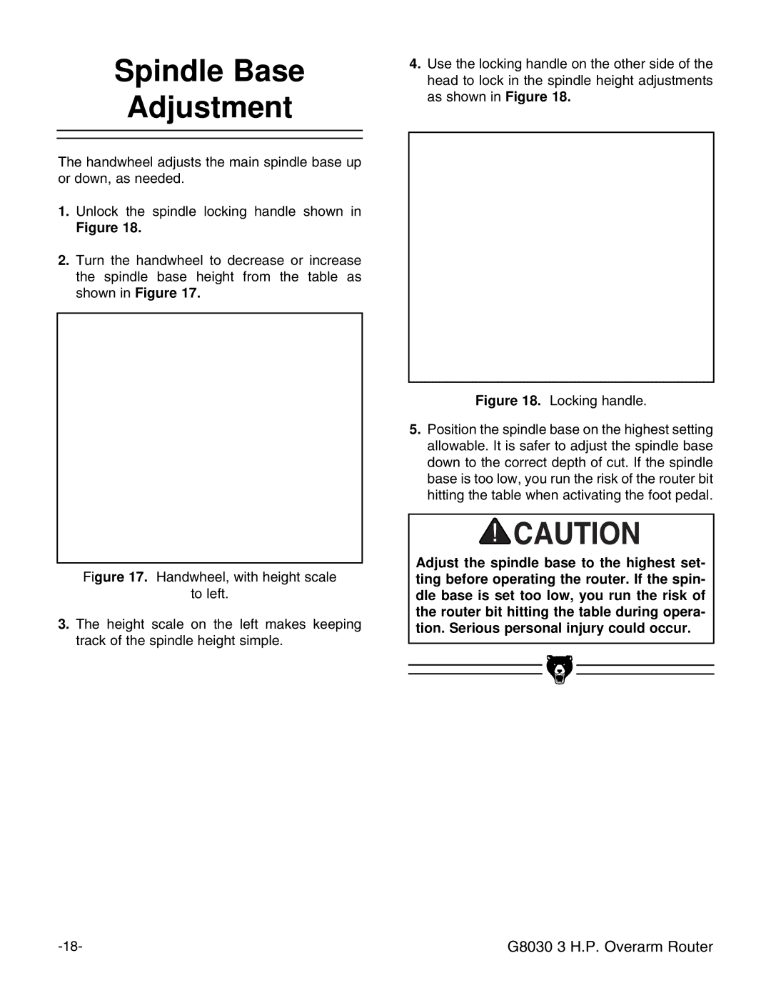 Grizzly G8030 instruction manual Spindle Base Adjustment 