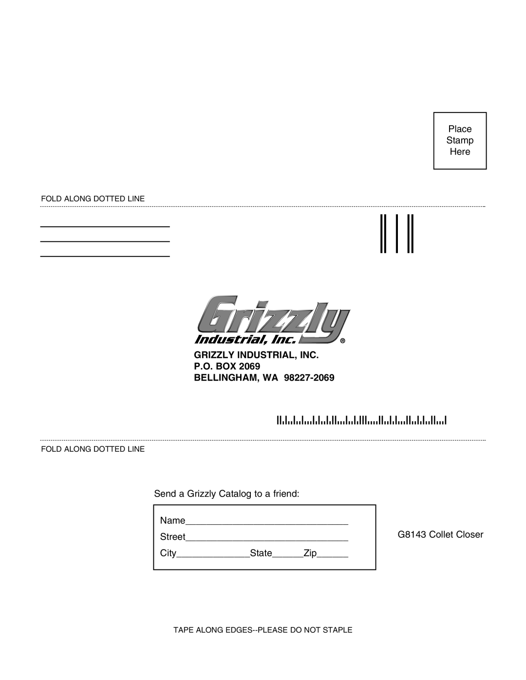 Grizzly G7958, G8143, G5960 instruction manual Grizzly INDUSTRIAL, INC. P.O. BOX 2069 BELLINGHAM, WA 