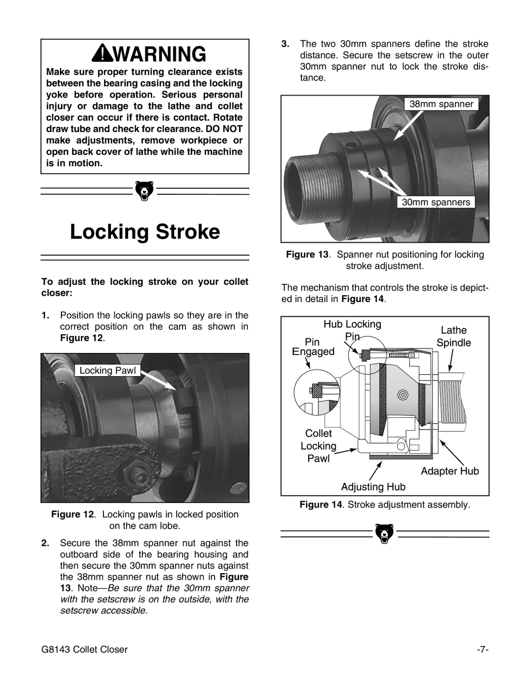 Grizzly G8143, G7958, G5960 instruction manual Locking Stroke, To adjust the locking stroke on your collet closer 