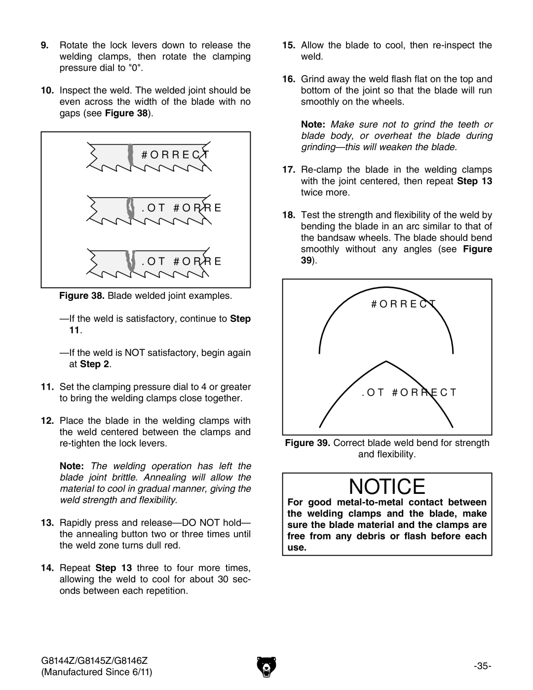 Grizzly G8146Z, G8145Z, G8144Z owner manual Correct Not Correct 