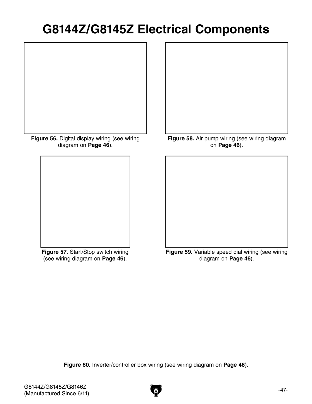 Grizzly G8146Z owner manual G8144Z/G8145Z Electrical Components, Digital display wiring see wiring Diagram on 