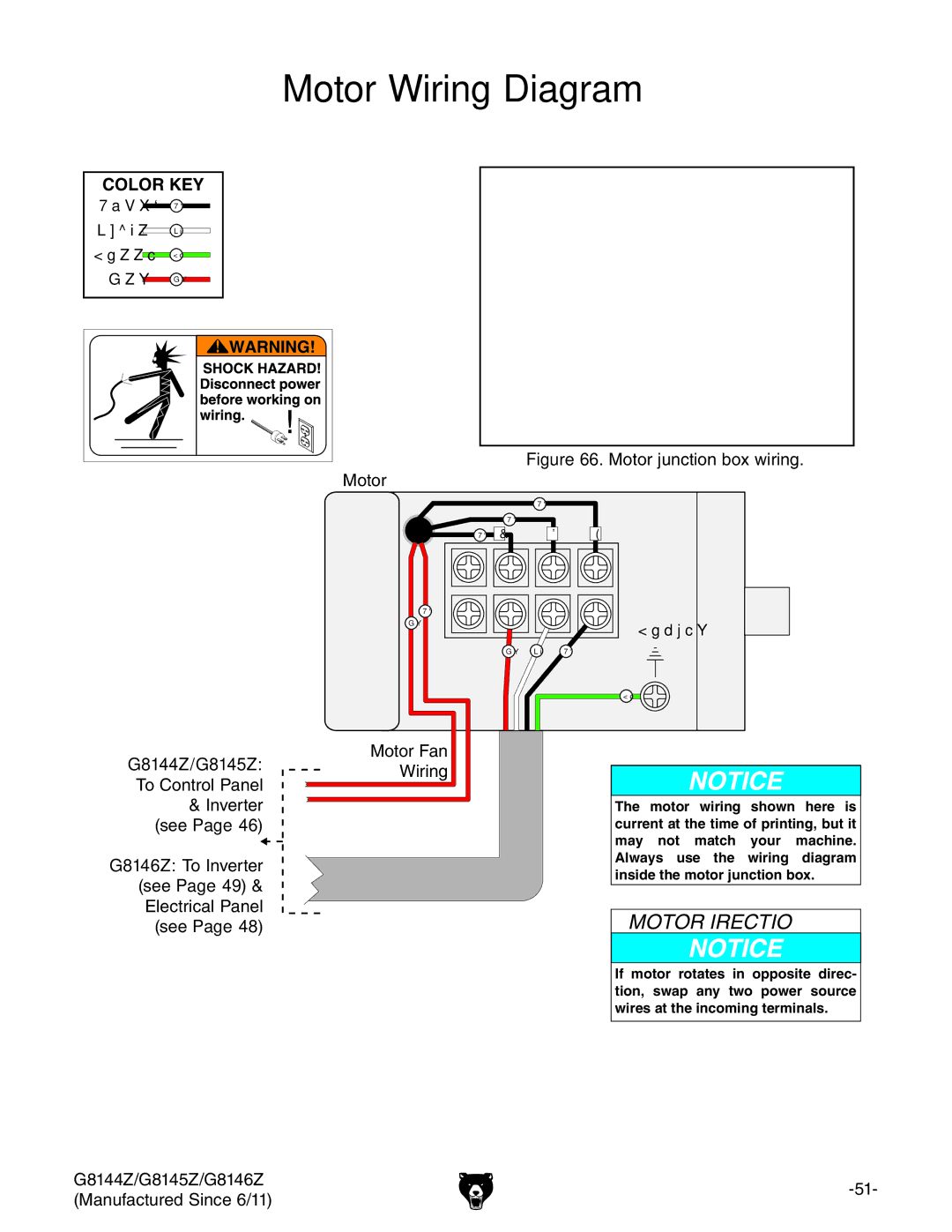 Grizzly G8146Z owner manual Motor Wiring Diagram, G8144Z/G8145Z, See 