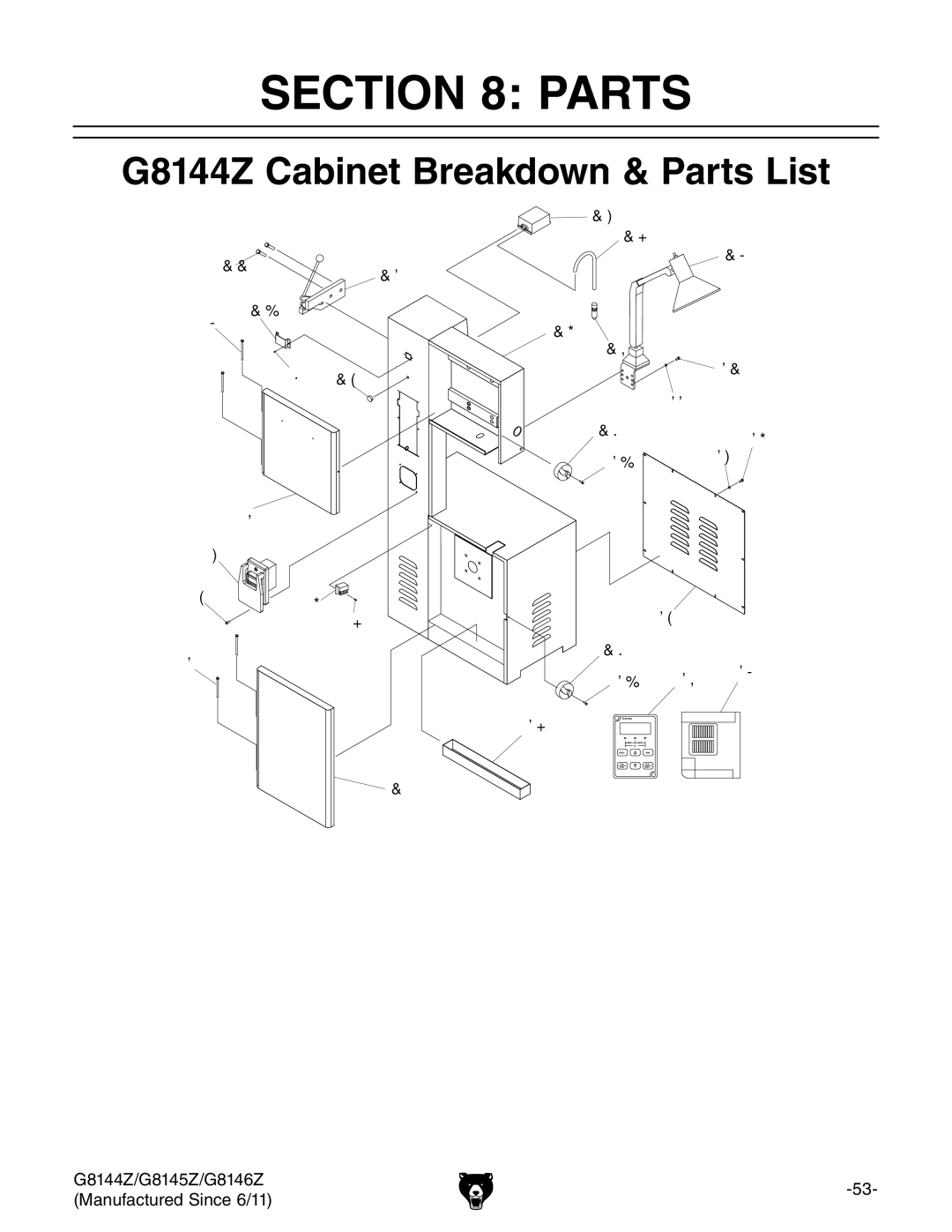 Grizzly G8146Z, G8145Z owner manual G8144Z Cabinet Breakdown & Parts List 