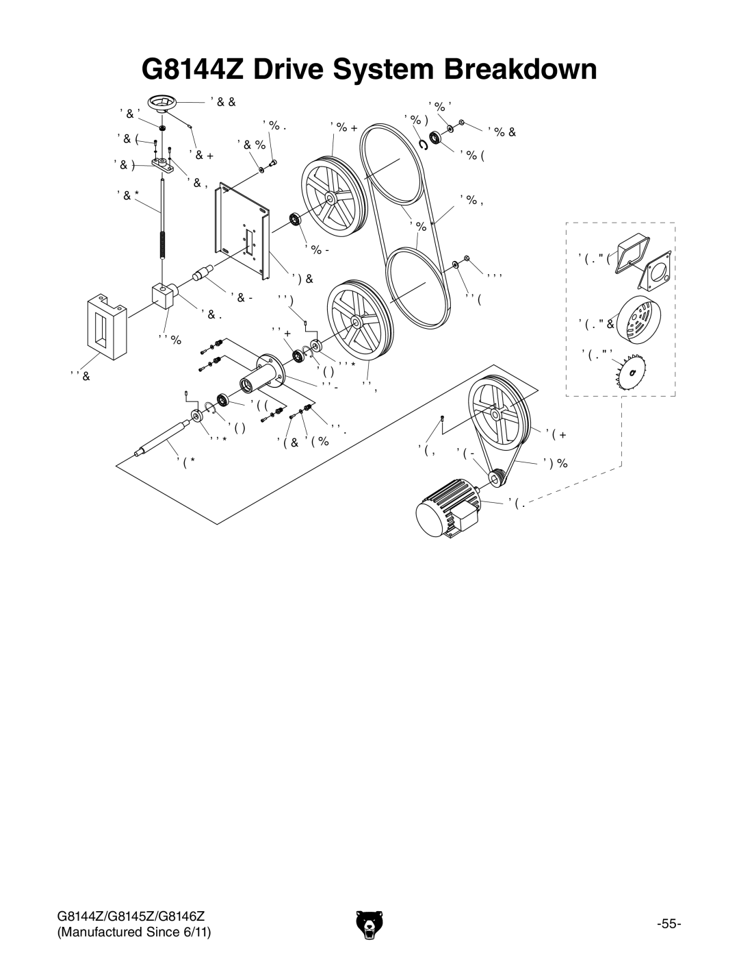 Grizzly G8145Z, G8146Z owner manual G8144Z Drive System Breakdown 