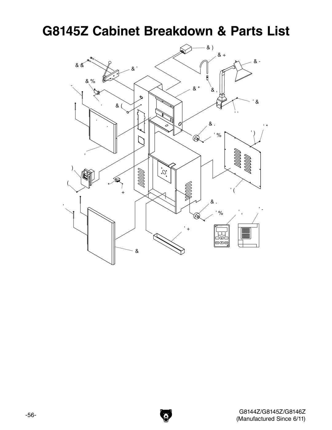 Grizzly G8146Z, G8144Z owner manual G8145Z Cabinet Breakdown & Parts List 