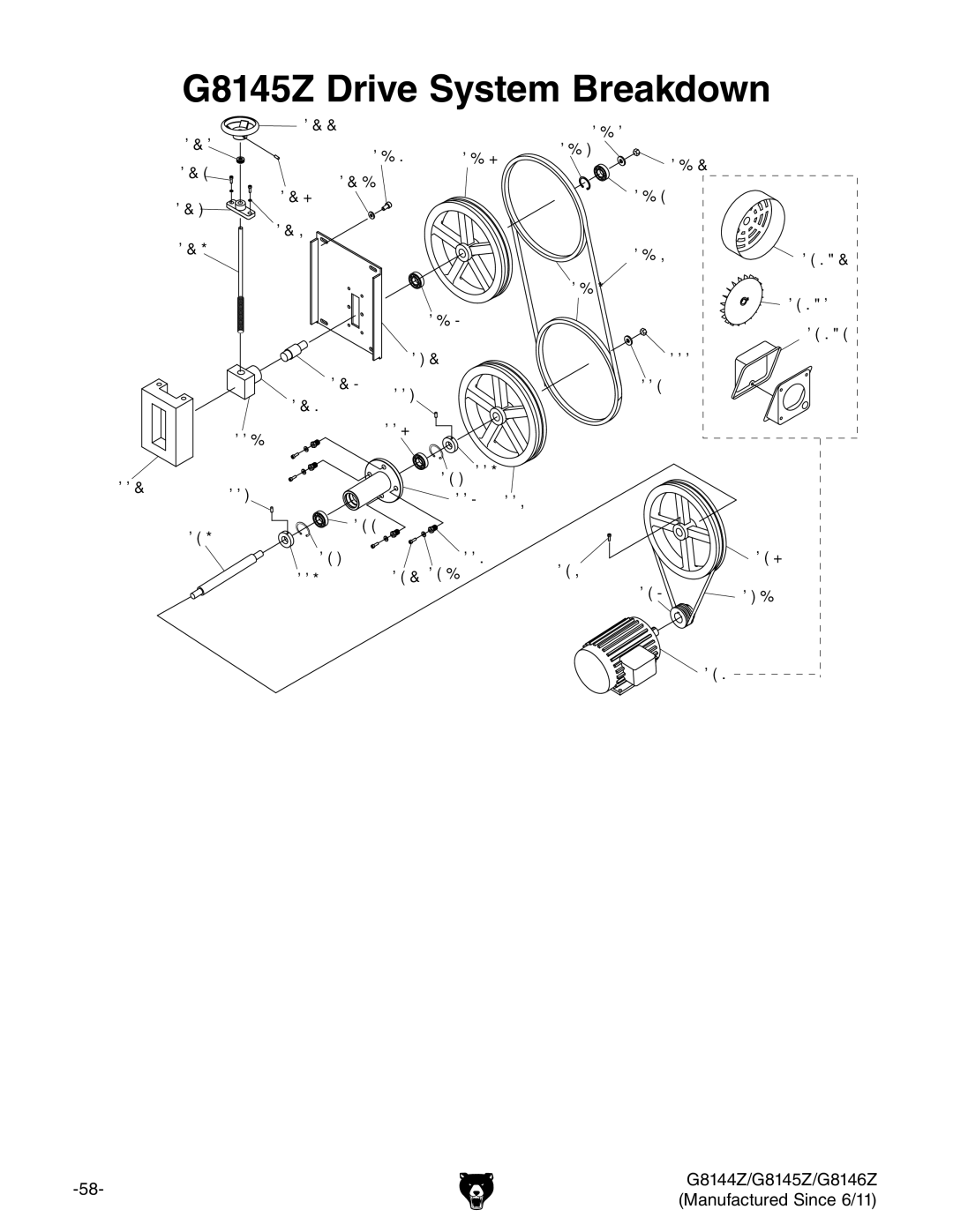 Grizzly G8146Z, G8144Z owner manual G8145Z Drive System Breakdown 