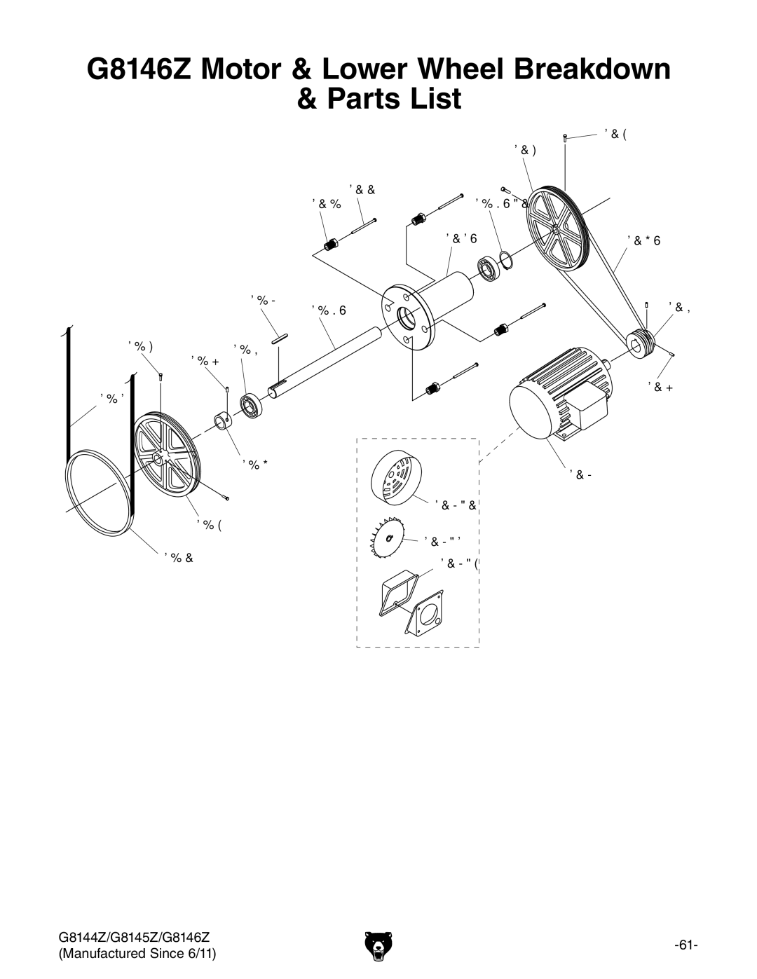 Grizzly G8145Z, G8144Z owner manual G8146Z Motor & Lower Wheel Breakdown Parts List 