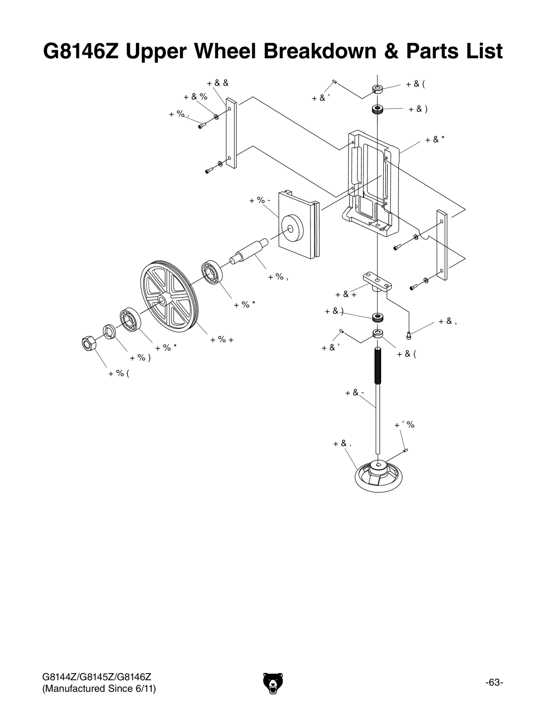 Grizzly G8144Z, G8145Z owner manual G8146Z Upper Wheel Breakdown & Parts List 