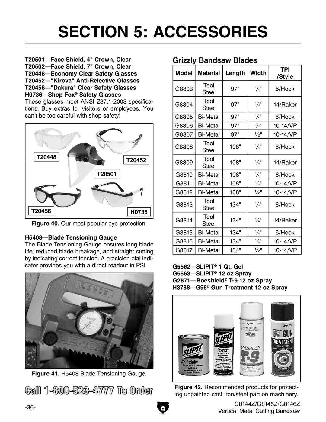 Grizzly G8144Z, G8145Z, G8146Z owner manual Accessories, Grizzly Bandsaw Blades 