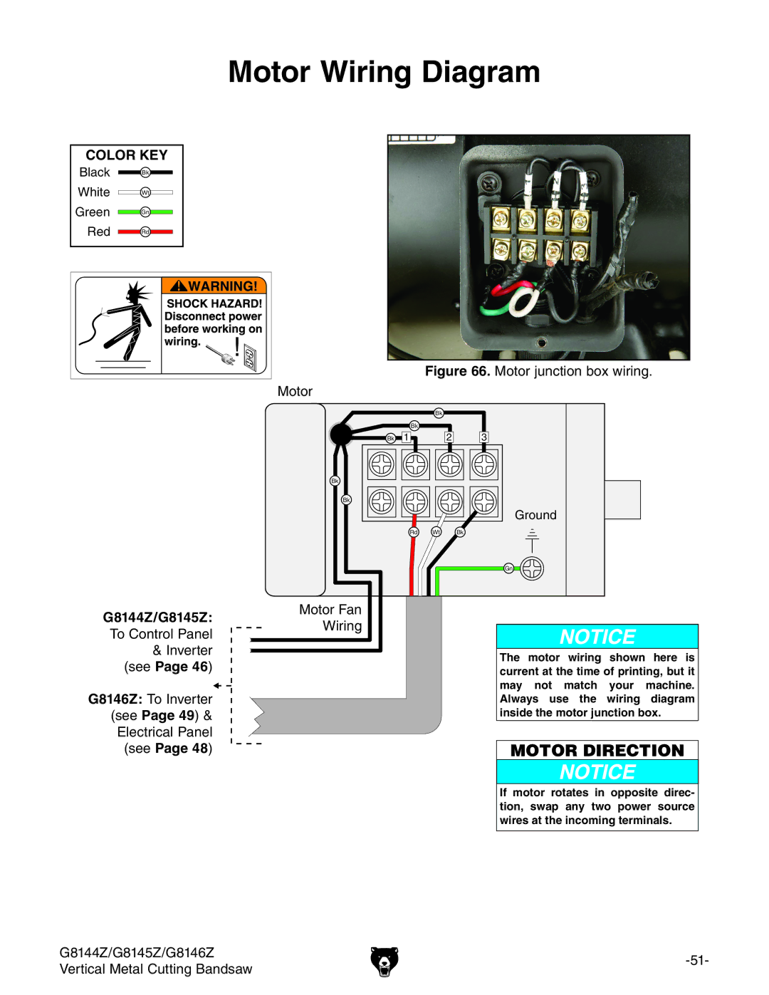 Grizzly G8146Z owner manual Motor Wiring Diagram, G8144Z/G8145Z, See 