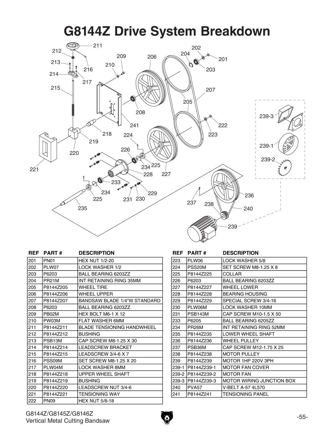 Grizzly G8145Z, G8146Z owner manual G8144Z Drive System Breakdown 