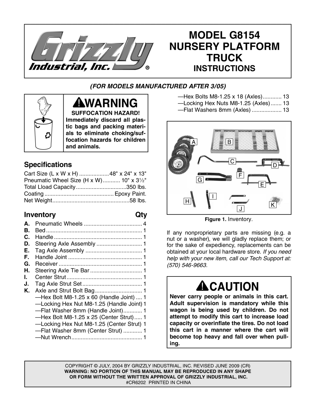 Grizzly specifications Model G8154 Nursery Platform Truck 