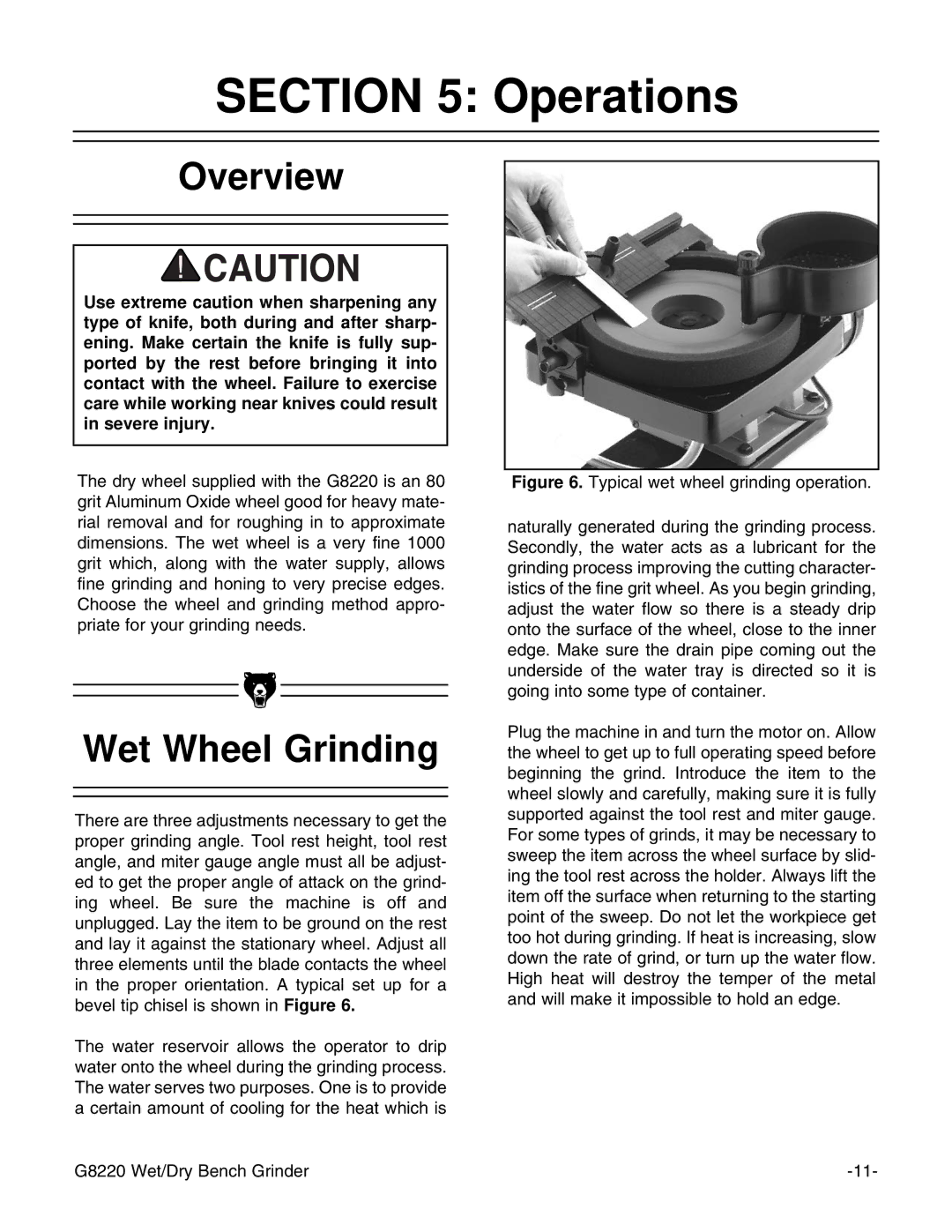 Grizzly G8220 instruction manual Overview, Wet Wheel Grinding 