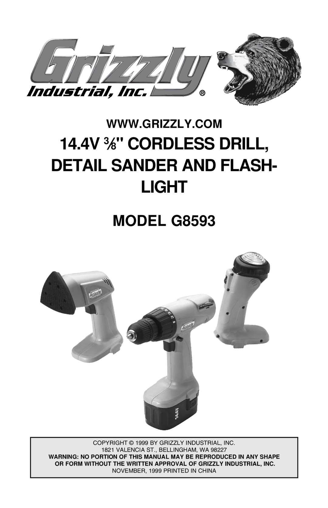 Grizzly G8593 manual 14.4V 3⁄8 Cordless DRILL, Detail Sander and FLASH- Light 