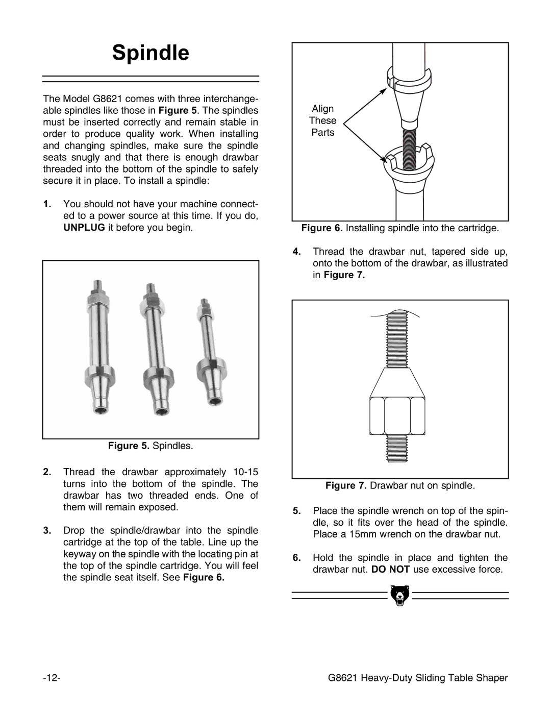 Grizzly G8621 instruction manual Spindles 